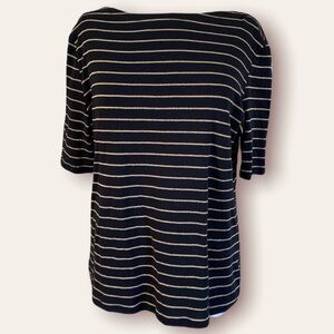 CHARTER CLUB XL Black Gold striped Boatneck Short Sleeve Women’s top shirt
